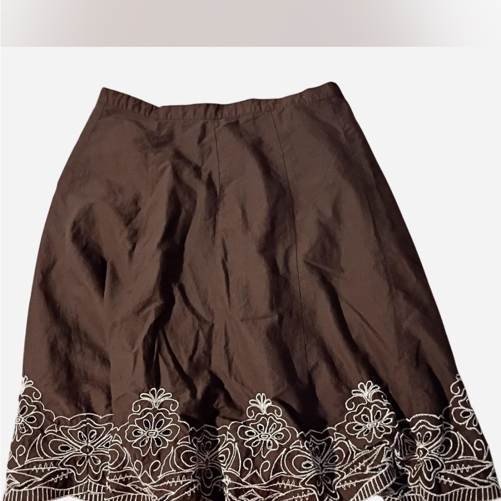 Apt. 9 Brown Midi Skirt with White Floral Detail
